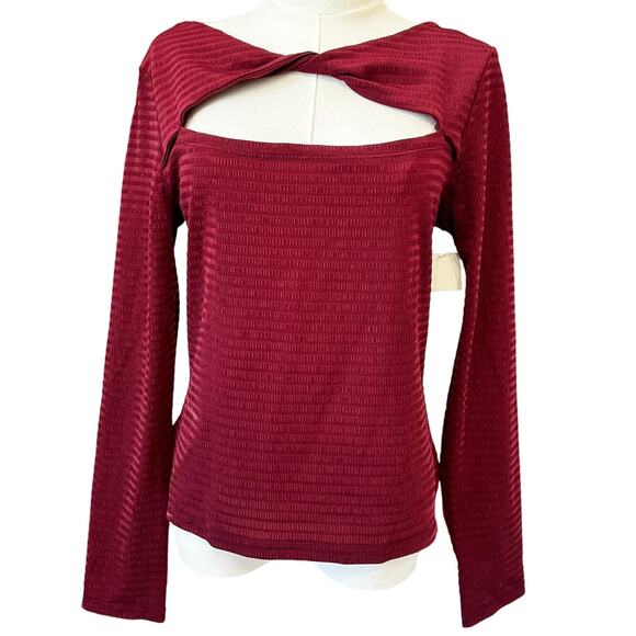 New CIRCUS BY SAM EDELMAN Women's Maroon Cut Out Kelsie Long Sleeve Top Size L - Picture 3 of 6